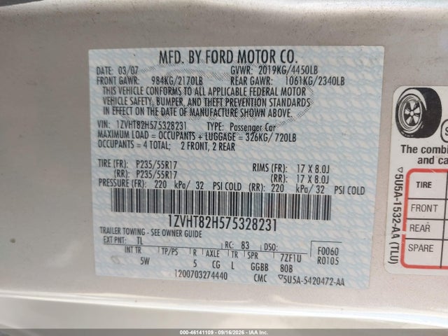 Aukcja sprzedaży 2007 Ford Mustang Gt Deluxe/gt Premium, vin: 1ZVHT82H575328231, numer aukcji: 46141109