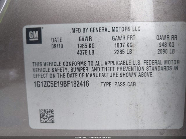 Aukcja sprzedaży 2011 Chevrolet Malibu 1lt, vin: 1G1ZC5E19BF182416, numer aukcji: 46141121