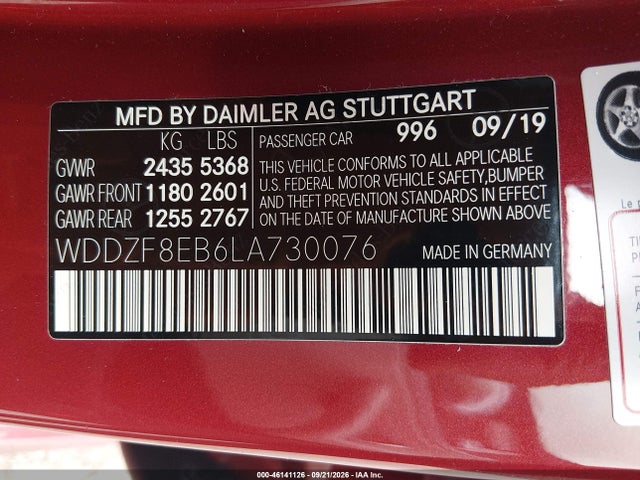 Aukcja sprzedaży 2020 Mercedes-benz E 350 4matic, vin: WDDZF8EB6LA730076, numer aukcji: 46141126