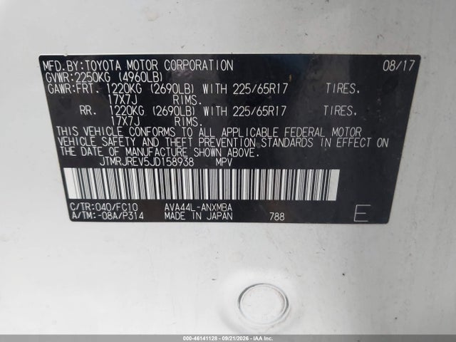 Aukcja sprzedaży 2018 Toyota Rav4 Hybrid Xle, vin: JTMRJREV5JD158938, numer aukcji: 46141128
