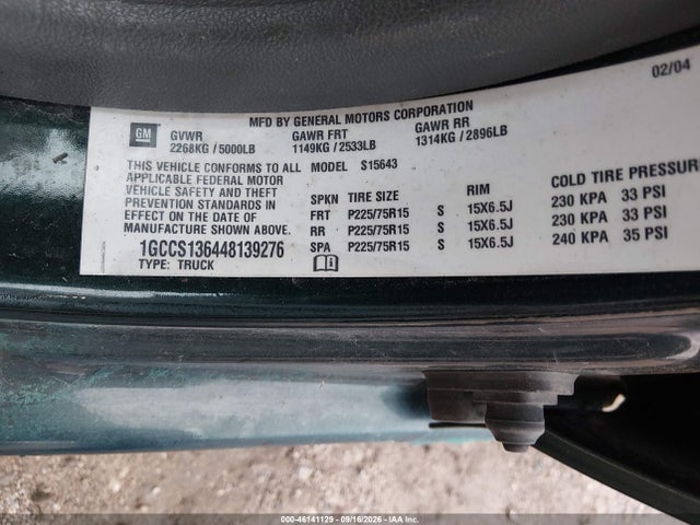 2004 Chevrolet Colorado Ls მანქანა იყიდება აუქციონზე, vin: 1GCCS136448139276, აუქციონის ნომერი: 46141129