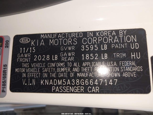 KIA RIO LX 2016 KNADM5A38G6647147 Image 9