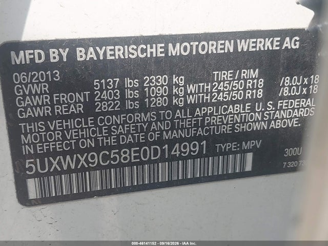 46141152 :رقم المزاد ، 5UXWX9C58E0D14991 vin ، 2014 Bmw X3 Xdrive28i مزاد بيع