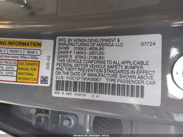 1HGCY2F79RA085807 Honda Accord Hybrid Sport-l