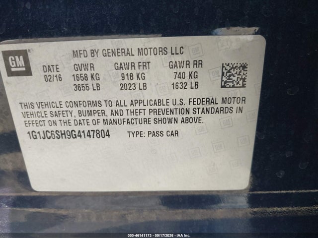 Chevrolet Sonic Lt Auto 2016 1G1JC6SH9G4147804 Image 9