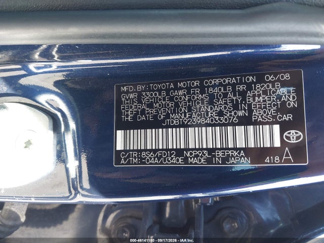 Продажа на аукционе авто 2008 Toyota Yaris, vin: JTDBT923984033076, номер лота: 46141180