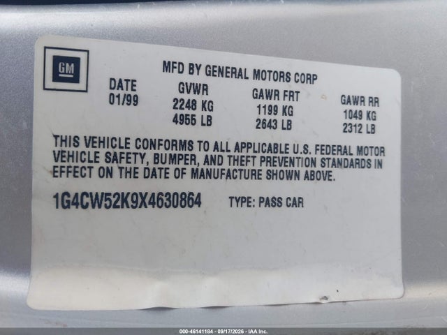 Aukcja sprzedaży 1999 Buick Park Avenue, vin: 1G4CW52K9X4630864, numer aukcji: 46141184