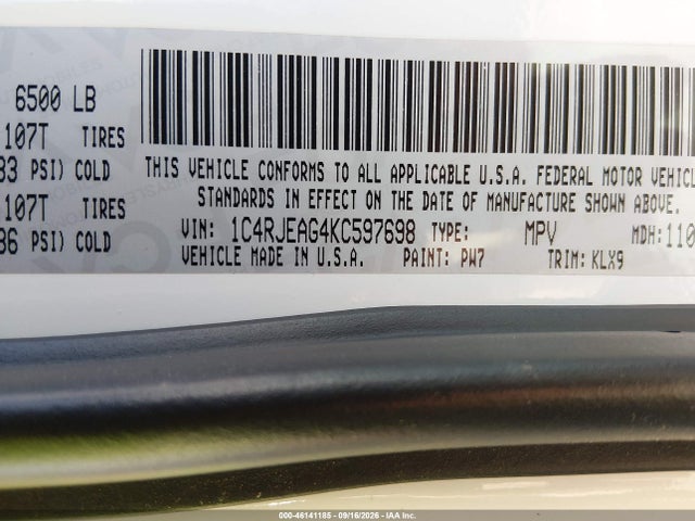 2019 Jeep Grand Cherokee Altitude 4x2 მანქანა იყიდება აუქციონზე, vin: 1C4RJEAG4KC597698, აუქციონის ნომერი: 46141185