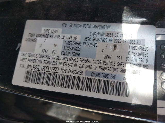 Aukcja sprzedaży 2008 Mazda Mazda5 Touring, vin: JM1CR29L180307393, numer aukcji: 46141200
