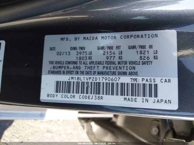 46141238 :رقم المزاد ، JM1BL1VP2D1790607 vin ، 2013 Mazda Mazda3 I Touring مزاد بيع