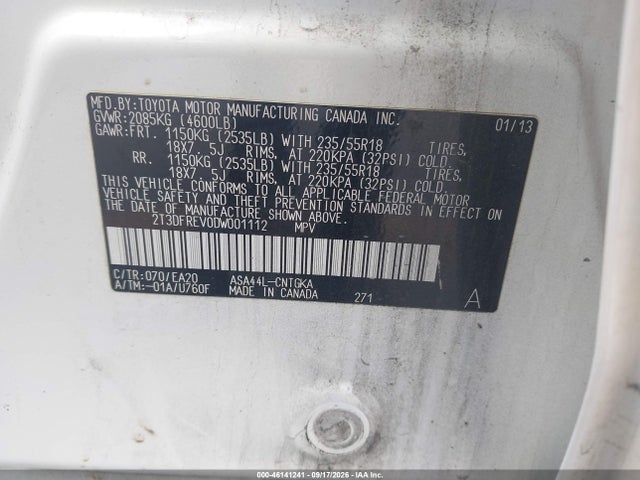 Продажа на аукционе авто 2013 Toyota Rav4 Limited, vin: 2T3DFREV0DW001112, номер лота: 46141241