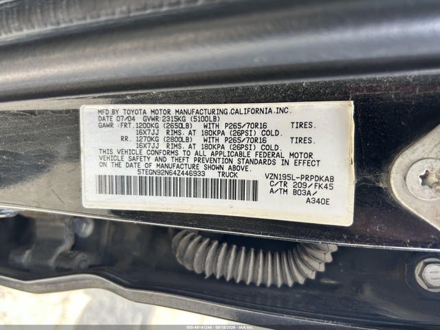 46141244 :رقم المزاد ، 5TEGN92N64Z446933 vin ، 2004 Toyota Tacoma Prerunner V6 مزاد بيع