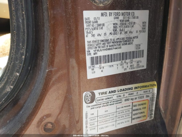 46141277 :رقم المزاد ، 1FMJU1H59BEF44335 vin ، 2011 Ford Expedition Xlt مزاد بيع