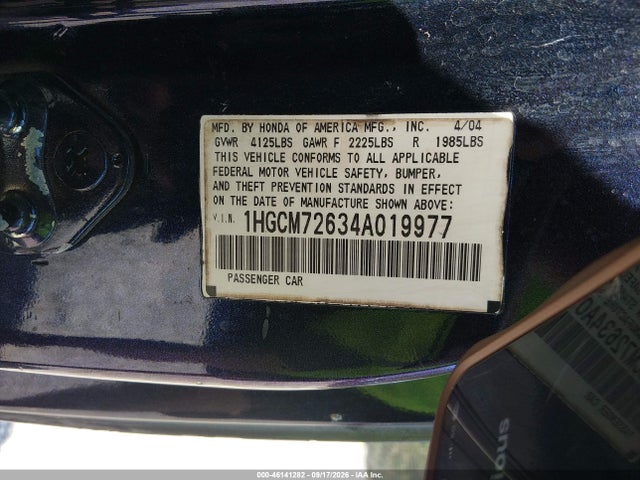 Aukcja sprzedaży 2004 Honda Accord 2.4 Ex, vin: 1HGCM72634A019977, numer aukcji: 46141282