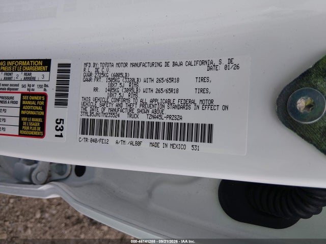 46141288 :رقم المزاد ، 3TMLB5JN1TM235524 vin ، 2026 Toyota Tacoma Trd Sport مزاد بيع