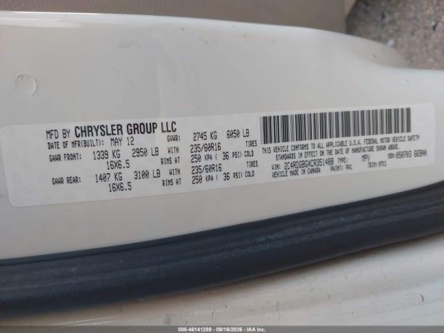 2012 Dodge Grand Caravan Se/avp მანქანა იყიდება აუქციონზე, vin: 2C4RDGBGXCR351488, აუქციონის ნომერი: 46141289