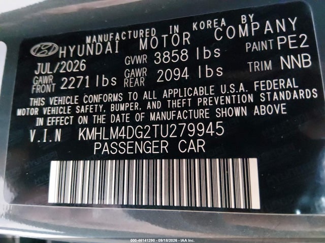 KMHLM4DG2TU279945 Hyundai Elantra Sel Sport