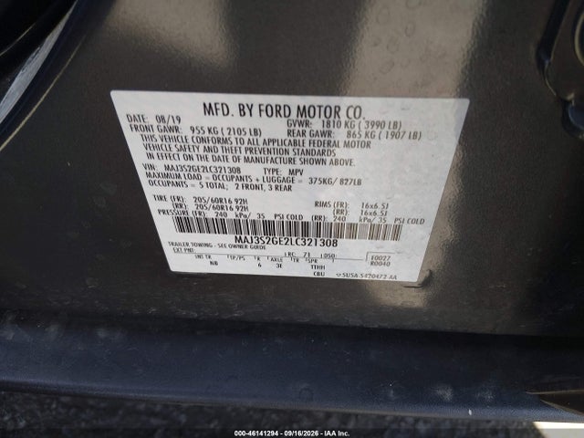Продажа на аукционе авто 2020 Ford Ecosport Se, vin: MAJ3S2GE2LC321308, номер лота: 46141294