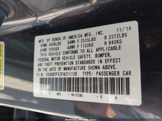 Aukcja sprzedaży 2015 Acura Tlx V6 Tech, vin: 19UUB2F53FA011136, numer aukcji: 46141313