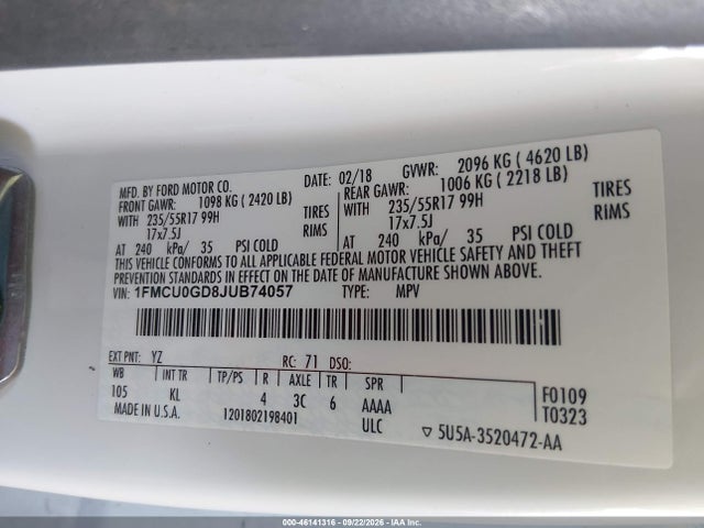Ford ESCAPE SE 2018 1FMCU0GD8JUB74057 Image 9