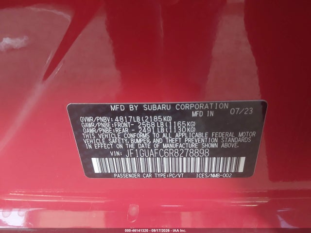 Auction sale of the 2024 Subaru Impreza Sport 5-door, vin: JF1GUAFC6R8278898, lot number: 46141320