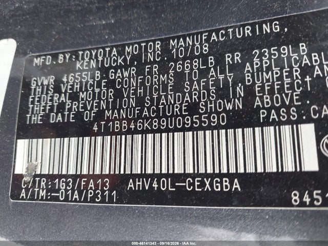 Продаж на аукціоні авто 2009 Toyota Camry Hybrid, vin: 4T1BB46K89U095590, номер лоту: 46141343