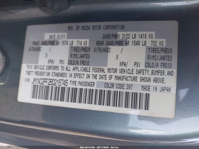 Aukcja sprzedaży 2011 Mazda Mx-5 Miata Special Edition, vin: JM1NC2PF2B0216745, numer aukcji: 46141350