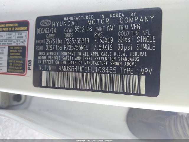 Hyundai Santa Fe Gls 2015 KM8SR4HF1FU103455 Image 9