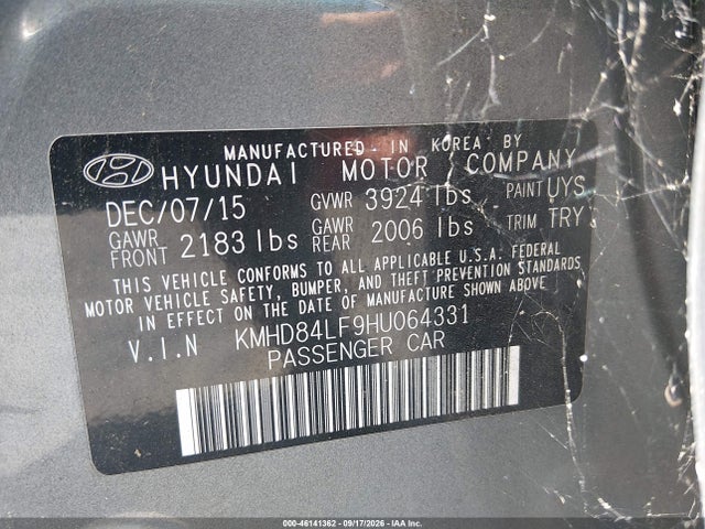 2017 Hyundai Elantra Limited მანქანა იყიდება აუქციონზე, vin: KMHD84LF9HU064331, აუქციონის ნომერი: 46141362
