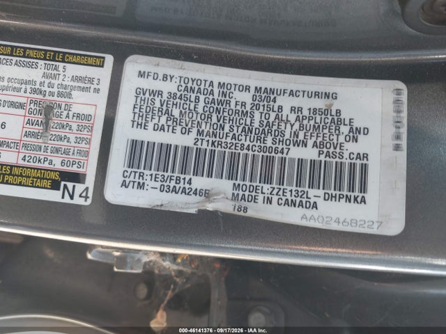 Продаж на аукціоні авто 2004 Toyota Corolla Matrix Xr, vin: 2T1KR32E84C300647, номер лоту: 46141376