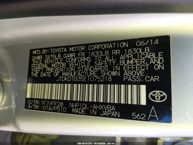 Toyota Prius C Two 2014 JTDKDTB35E1075218 Image 9