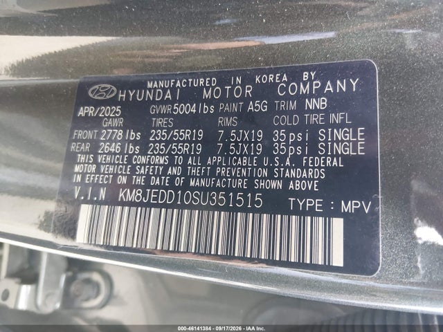 Aukcja sprzedaży 2025 Hyundai Tucson Hybrid Limited, vin: KM8JEDD10SU351515, numer aukcji: 46141384
