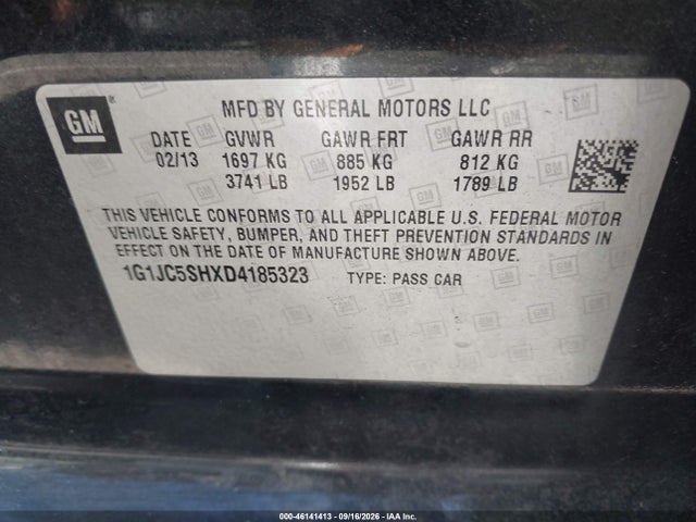 Продажа на аукционе авто 2013 Chevrolet Sonic Lt Auto, vin: 1G1JC5SHXD4185323, номер лота: 46141413