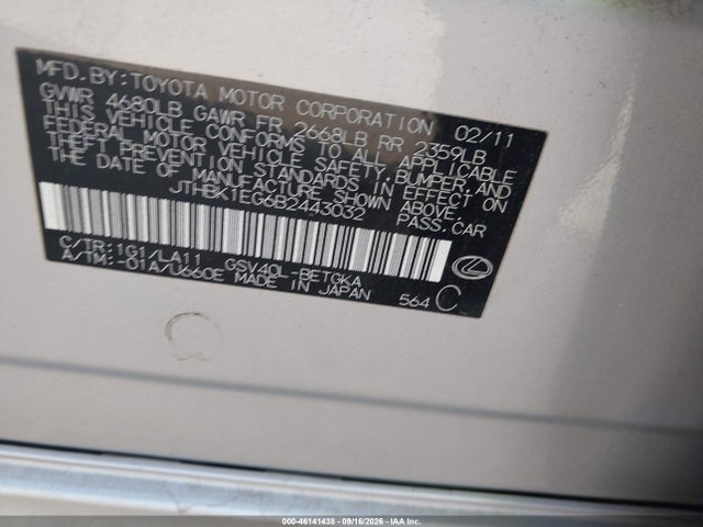 Продаж на аукціоні авто 2011 Lexus Es 350, vin: JTHBK1EG6B2443032, номер лоту: 46141438