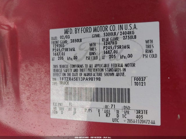 Продажа на аукционе авто 2003 Ford Ranger Edge/xlt, vin: 1FTZR45E13PA98198, номер лота: 46141465