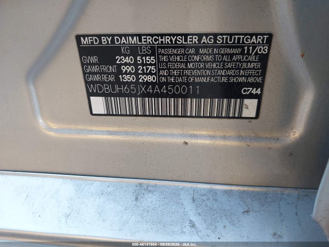 Продаж на аукціоні авто 2004 Mercedes-benz E 320, vin: WDBUH65JX4A450011, номер лоту: 46141504