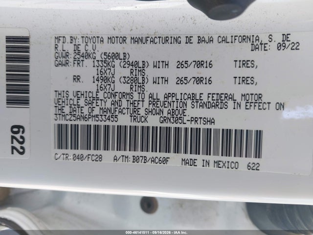 2023 Toyota Tacoma Trail Edition მანქანა იყიდება აუქციონზე, vin: 3TMCZ5AN6PM533455, აუქციონის ნომერი: 46141511