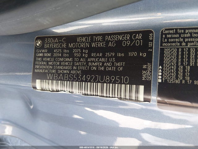 Aukcja sprzedaży 2002 Bmw 330ci, vin: WBABS53492JU89510, numer aukcji: 46141518