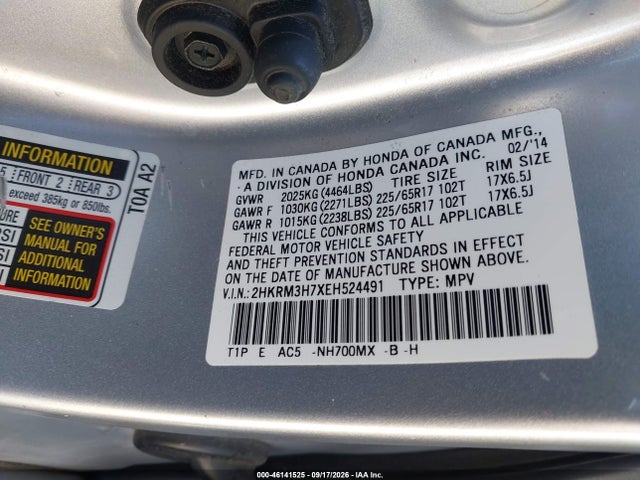 Honda Cr-v Ex-l 2014 2HKRM3H7XEH524491 Image 9