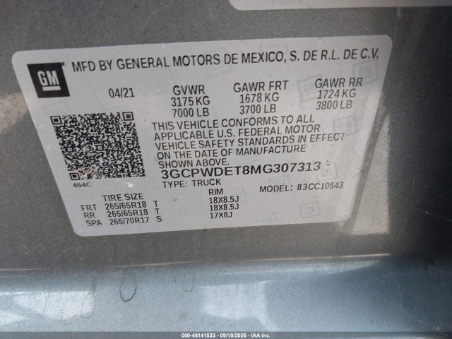 Aukcja sprzedaży 2021 Chevrolet Silverado 1500 2wd  Short Bed Rst, vin: 3GCPWDET8MG307313, numer aukcji: 46141533