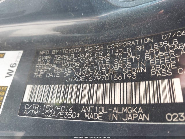 Aukcja sprzedaży 2007 Scion Tc, vin: JTKDE167970166193, numer aukcji: 46141558
