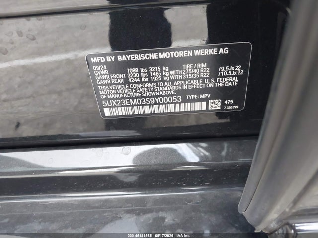 Продаж на аукціоні авто 2025 Bmw X7 Xdrive40i, vin: 5UX23EM03S9Y00053, номер лоту: 46141565