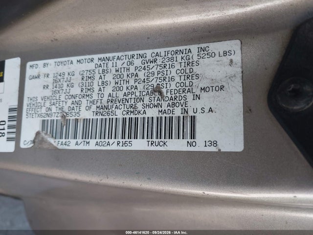 Aukcja sprzedaży 2007 Toyota Tacoma Prerunner, vin: 5TETX62N97Z358535, numer aukcji: 46141620