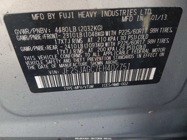 Продаж на аукціоні авто 2014 Subaru Forester 2.5i Premium, vin: JF2SJAGC7EH402751, номер лоту: 46141631