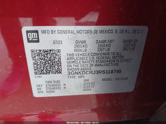 46141662 :رقم المزاد ، 3GNKDCRJ3RS118745 vin ، 2024 Chevrolet Blazer Ev Eawd Rs مزاد بيع