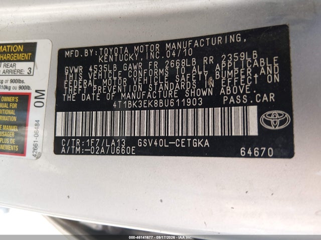 Продаж на аукціоні авто 2011 Toyota Camry Xle V6, vin: 4T1BK3EK8BU611903, номер лоту: 46141677