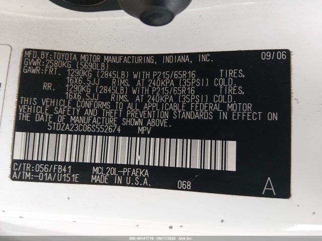 Продаж на аукціоні авто 2006 Toyota Sienna Ce, vin: 5TDZA23C06S552674, номер лоту: 46141716