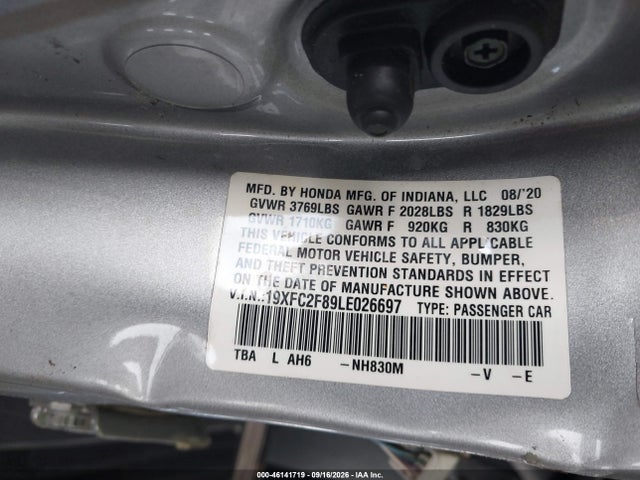 46141719 :رقم المزاد ، 19XFC2F89LE026697 vin ، 2020 Honda Civic Sport مزاد بيع