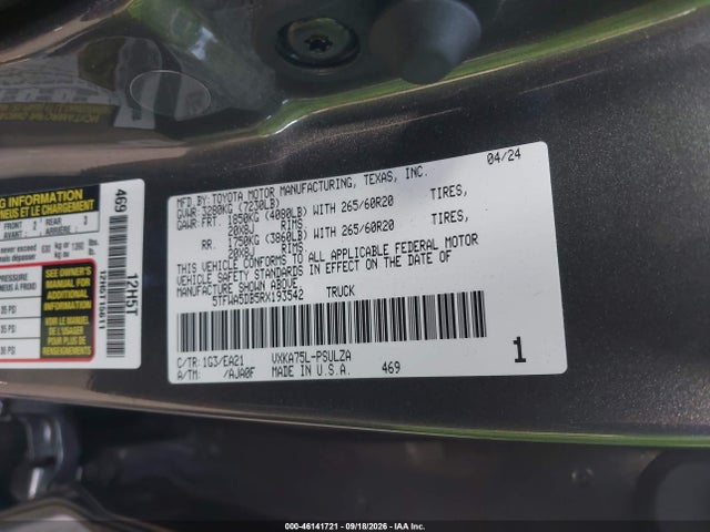 Aukcja sprzedaży 2024 Toyota Tundra Limited, vin: 5TFWA5DB5RX193542, numer aukcji: 46141721