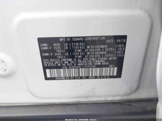 Subaru Outback 2.5i Limited 2018 4S4BSANC1J3350390 Image 9